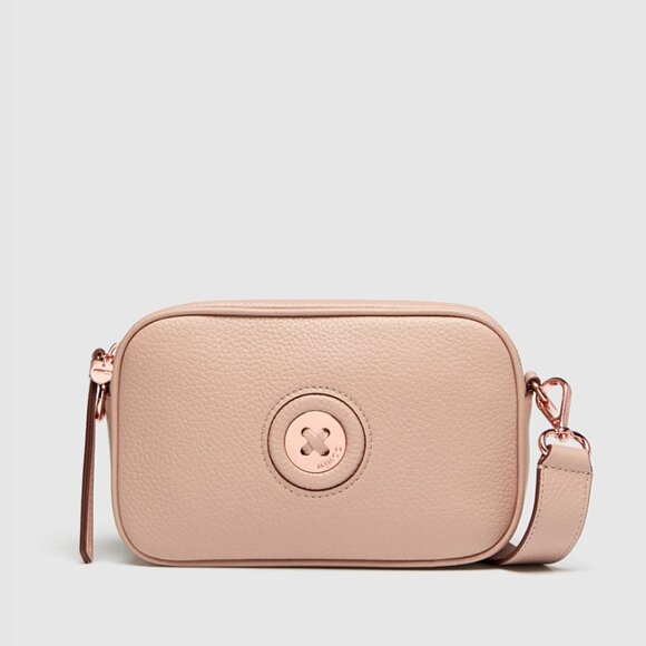 NWB MIMICO Mim-Mazing Crossbody Leather Bag Almond Beige Nude